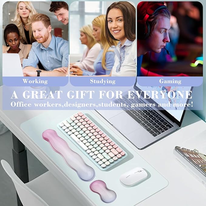 Gel Wrist Rest for Keyboard and Mouse, Wrist Rest for Keyboard, Mouse Wrist Support, Pain Relief, Cool Touch, Non-Skid, Mouse Wrist pad