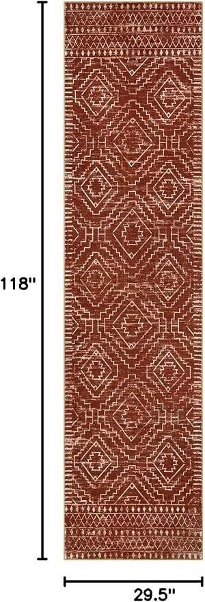 Wonnitar Moroccan Runner Rug, Washable 2'6"x10' Long Runner Rug for Hallway, Boho Farmhouse Non-Skid Kitchen Bathroom Runner Soft Low Pile Carpet for Entryway Laundry Living Room (Brown,2'6"x10')