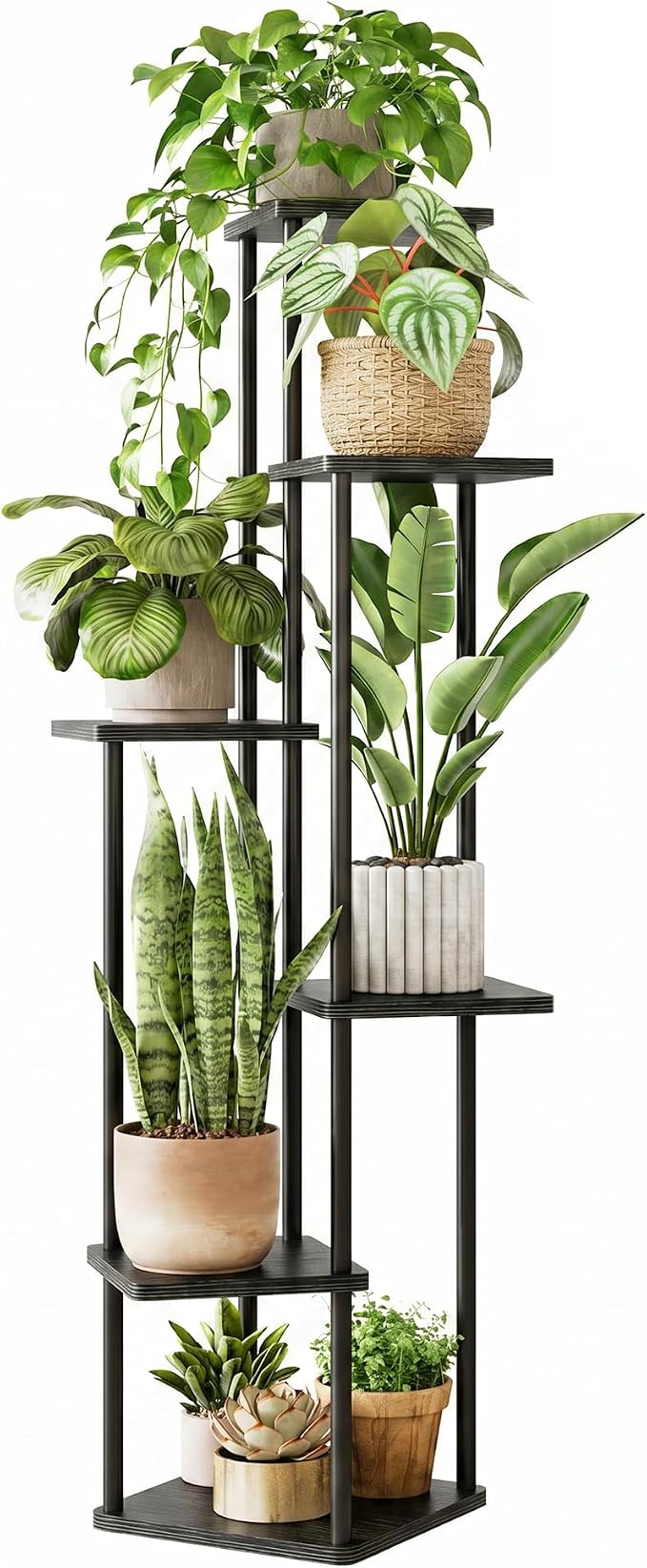 GENTINGBRO Corner Plant Stand Indoor 6 Tiered Plant Shelf for Multiple Plants Tall Plant Stand Shelf Wood Plant Stands Metal Shelving for Living Room Bedroom Balcony Black