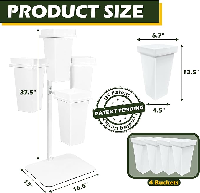 PROLEE Flower Display Stand with Buckets, Wedding Flower Cart Display Stand with Wheels,Flower Stand for Wedding Party, Events and Garden Decor (White)