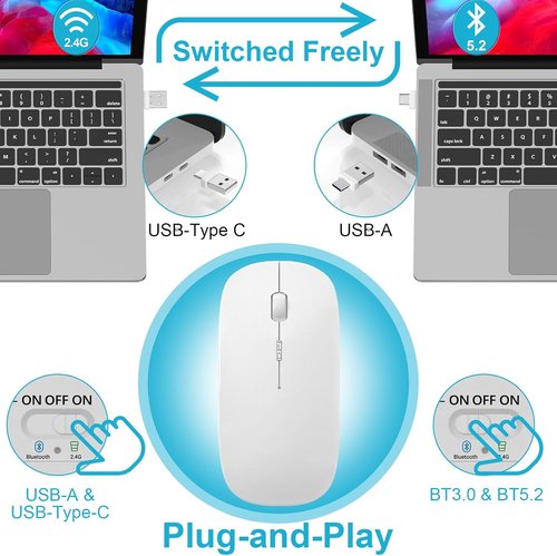 Normdecos Wireless Bluetooth Mouse - Rechargeable Silent Optical Mice for MacBook & iPad | Black
