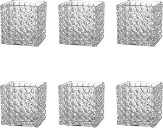 MARTAGE Square Vases Set of 6, 4" x 4" x 4" Square Glass Vases for Flowers, Clear Flower Vase for Centerpieces, Small Bubble Vase for Wedding, Party, Home, Office, Parties, Events