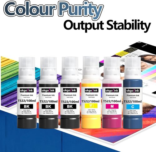 Epson Compatible 522 Ink Refill Bottles - Black Color Replacement (6 Pack, 600ml) for ET-2800, ET-4800, ET-2750