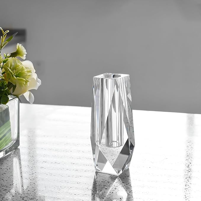 Kitcom Flower/Bud Crystal Vase Decorative Vases for Home, Wedding, Christmas, Outline Dimensions W2.4''xH6.3'', Clear with Gift Box