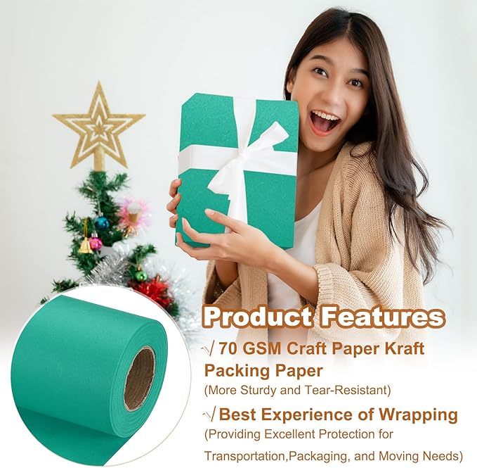 PATIKIL Wrapping Paper, 17" x 450"(37') 70 GSM Craft Paper Roll Kraft Packing Paper for Poster Bulletin Board, Gift Wrapping, Grass Green