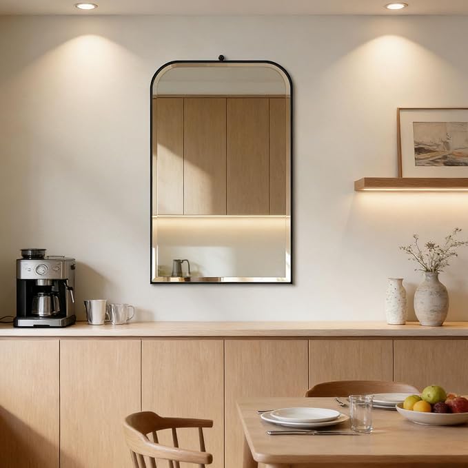 POZINO Beveled Bathroom Mirror, 22"x35" Vanity Mirror with Stainless Steel Frame, Modern Rectangle Wall Mirrors for Entryway Hallway Bedroom Fireplace Living Room