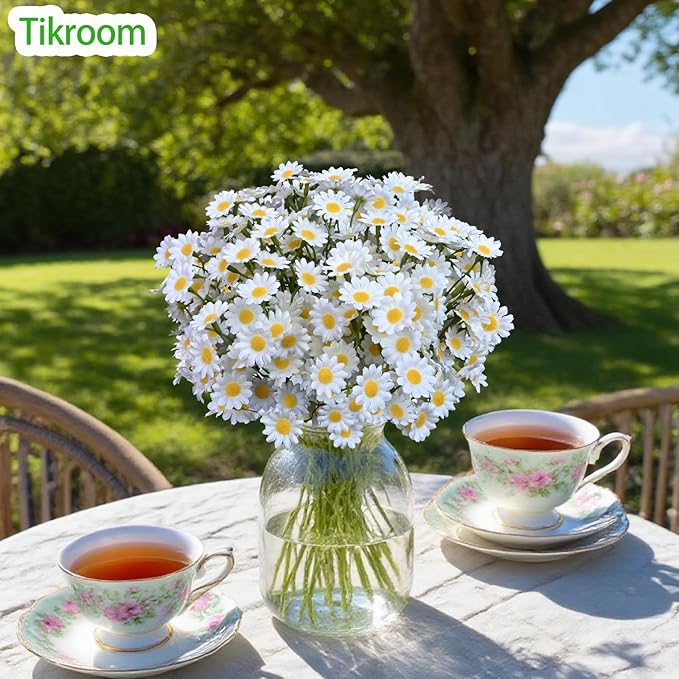 Artificial Daisy Flowers 18Pcs Small White Fake Daisies Flowers 3 Bundles 10 Inch Realistic Faux Silk Tiny Daisy Flowers for Home Garden Vase Wedding DIY Home Party Decor