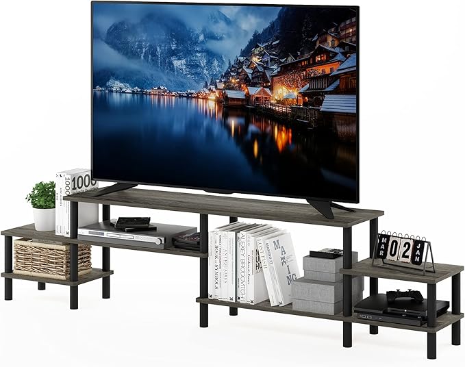 Furinno TURN-N-TUBE TV Stand, 3-Tier Open Design Entertainment Center, Open Shelf TV Console for TV up to 55 Inch, Toolless Assembly, for Living Room, Bedroom, French Oak