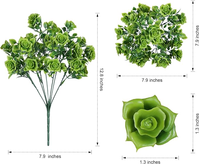 HyeFlora Artificial Plants for Outdoors Outside Spring Summer Decoration, 12 Bundles Faux Green Plastic Leaves Stems Bulk Fake Greenery Look Real UV Resistant for Home Porch Patio Planter Yard Wedding
