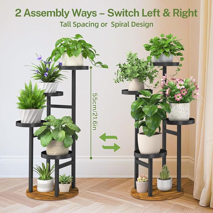 iDavosic.ly 4 Tier Plant Stand Indoor, Tiered Corner Metal Wood Multiple Flower Holder Shelf, Tall Orchid Display Rack for Patio Porch Living Room Balcony Outdoor, Brown