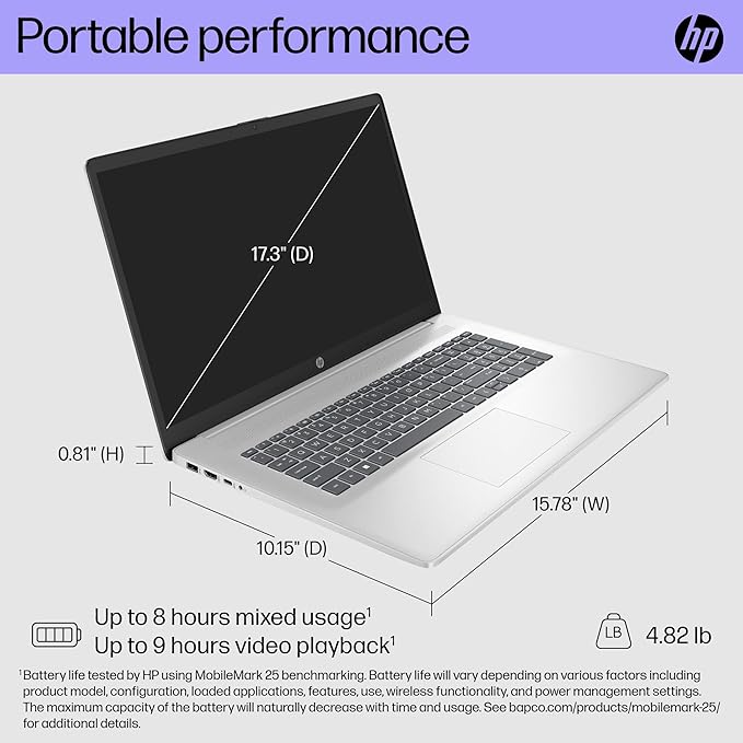 HP 17.3" Touchscreen Laptop Computer, 16GB RAM 1TB Storage (512GB SSD+512GB Docking Station Set), 6-Cores AMD Ryzen 5, Windows 11, PLUSERA Earphones
