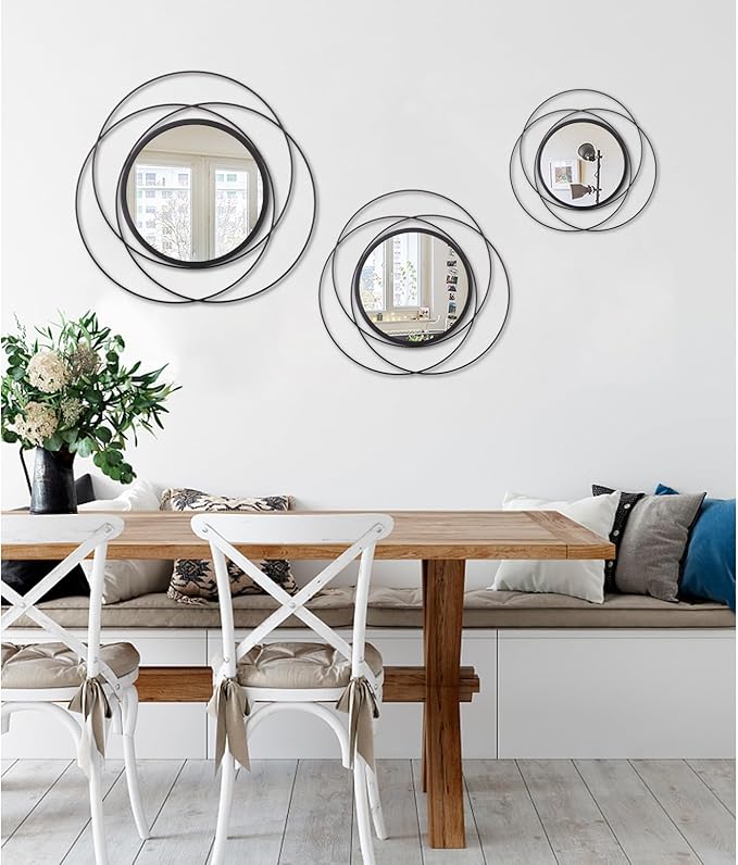 Round Decorative Wall Mirror, Black Metal Mirrors, Art Small Round Wall Home Mirror, Decor Living Room Bedroom Bathroom Entryway 20"