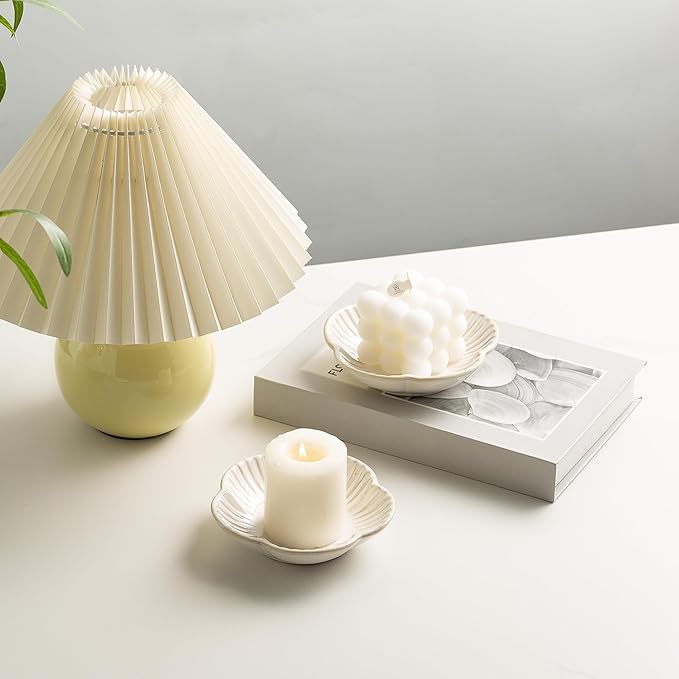 BEUNAIZER Ceramic Pillar Candle Holder Plates, Decorative Candlestick Holder, Tea Light Incense Santo Palo Holders, for Dinning, Party, Wedding, Birthday, Anniversary Decorations, 1pack (White)