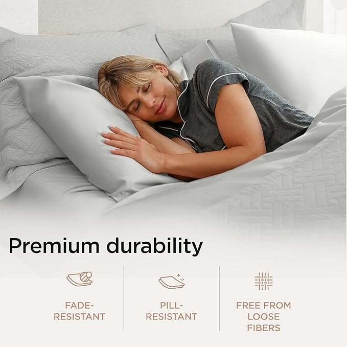 Threadmill Luxury Supima Cotton Sheets, 1200 Thread Count Soft 100% Cotton Sheets for King Size Bed, 4 Pc Light Grey King Bed Sheets Set, 5-Star Hotel Quality with Elasticized Deep Pocket King Sheet