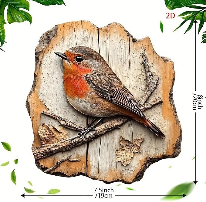 Vintage Bird Wooden Signage, Handmade Boxwood Bird Wall Hanging, 2D Flat Design, Rustic Farmhouse Robin Birds Wall Decor Forest Animal Decoration for Nursery, Indoor Outdoor Home Living Room
