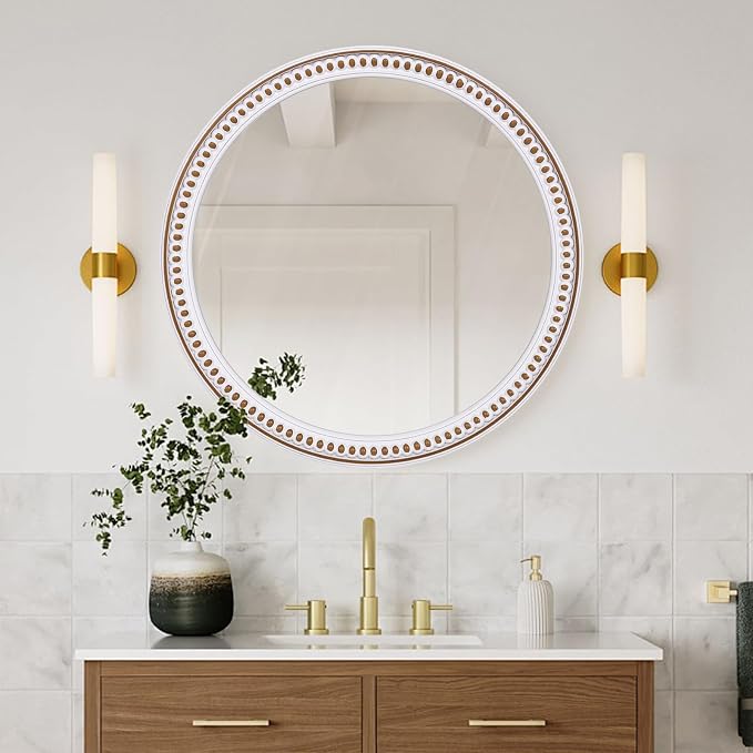 HOITUZYUS 24 Inch Wooden Rustic Farmhouse Round Mirror for Wall Decor | Circle Decorative Mirrors for Bathroom Over Sink, Entryway, Living Room, Bedroom, Hallway
