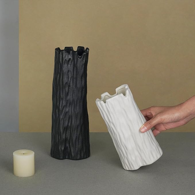 Black Matte Ceramic Vase, Organic Nature Shape, 10.7 Inch Boho Nordic Ins Style Decorative Flowers Vase, Living Room Bedroom Entryway Minimalist Centerpiece Decor, Birthday Gifts for Women