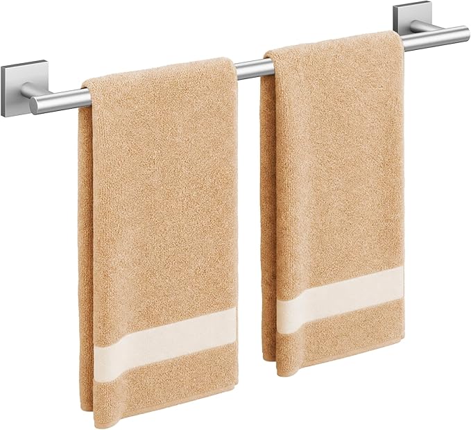 USHOWER Brushed Nickel Towel Bar, 24 Inch Towel Racks for Bathroom Wall Mounted, 304 Stainless Steel Towel Holder with Square Base, Modern Home Decor (Total Length 26 Inch)