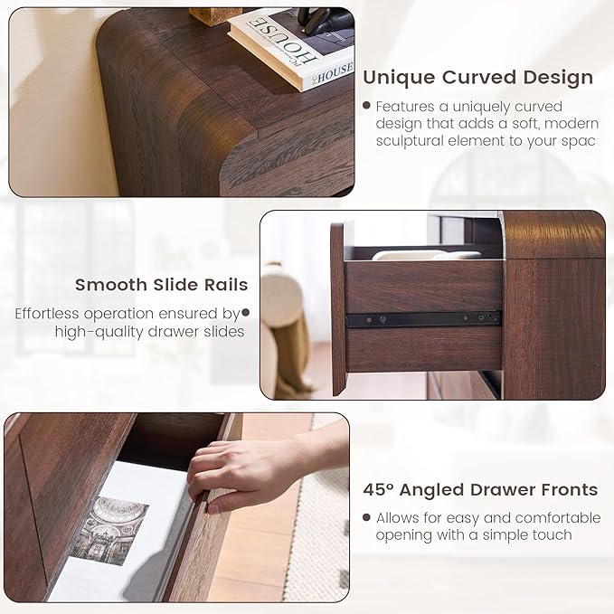 Modern 8 Drawer Dresser, 47- Inch Wood Chest of Drawers with Large Storage, Walnut Dresser Closet for Bedroom, Living Room, Nursery.
