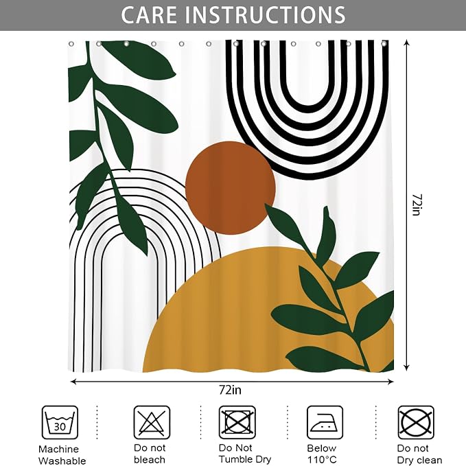 Boho Geometric Shower Curtain White Beige Mid Century Abstract Arch Curve Bathroom Curtain Minimalistic Sun Shower Curtain Sets for Bathroom Extra Long 72x96 in with 12 Hooks