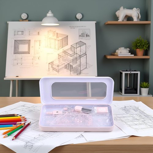 7Pcs Pink Geometry Math Drawing Set - Compass, Protractor & Rulers in Portable Box for Students