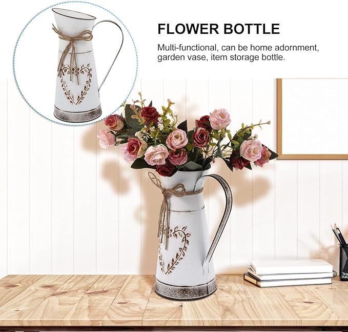 BESTonZON Vintage Style Metal Heart-Shaped Flower Vase Decorative Iron Flower Pot for Tabletop Arrangements for Home Office Weddings and Special Occasions