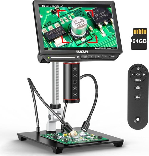Elikliv 4K Digital Microscope - 52MP Autofocus Soldering Tool for PCB Repair & Coin Inspection | 8" IPS Screen, 2000X Magnification, HDMI/USB Output