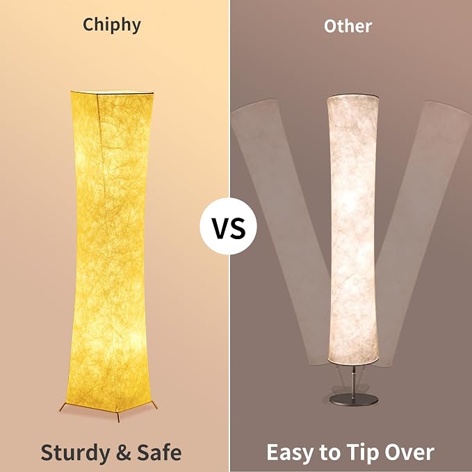 chiphy Floor Lamp, Dimmable 52" (M) Tall Standing Lamp, 3 Levels Adjustable Brightness 12Wx2 LED Bulbs, Column Floor Light w/White Fabric Shade, Home Decor for Living Room, Bedroom