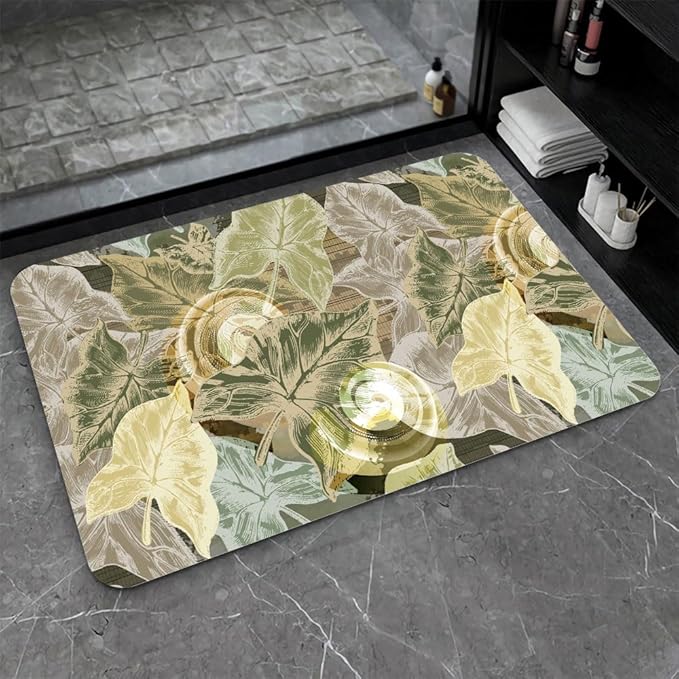 Diatomaceous Earth Bath Mat,Abstract Tropical Plant Non-Slip Volume Super Absorbent Fast Drying for Bathroom Kitchen Door mat,Eco-Friendly Easy to Clean 16×24Inch (40 * 60cm)