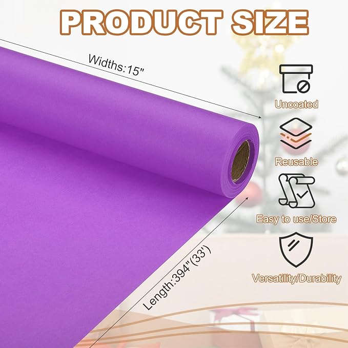 PATIKIL Wrapping Paper, 15" x 394"(33') 70 GSM Craft Paper Roll Kraft Packing Paper for Poster Bulletin Board, Gift Wrapping, Dark Purple