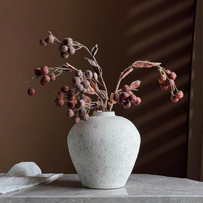 Rustic Terracotta Handle Flower Vase, Height 23cm/9.05in Vintage Clay Vases Farmhouse Decor, for Living Room Entryway Table Centerpiece Decor