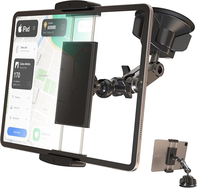VasSmtCPH Tablet Mount for Truck Car ipad Holder Suction Cup Phone Stand for Windshield Dash Wall Vehicle Desk，360° Metal Bracket for 4.7"-13" Tablet iPad Pro Air Mini iPhone