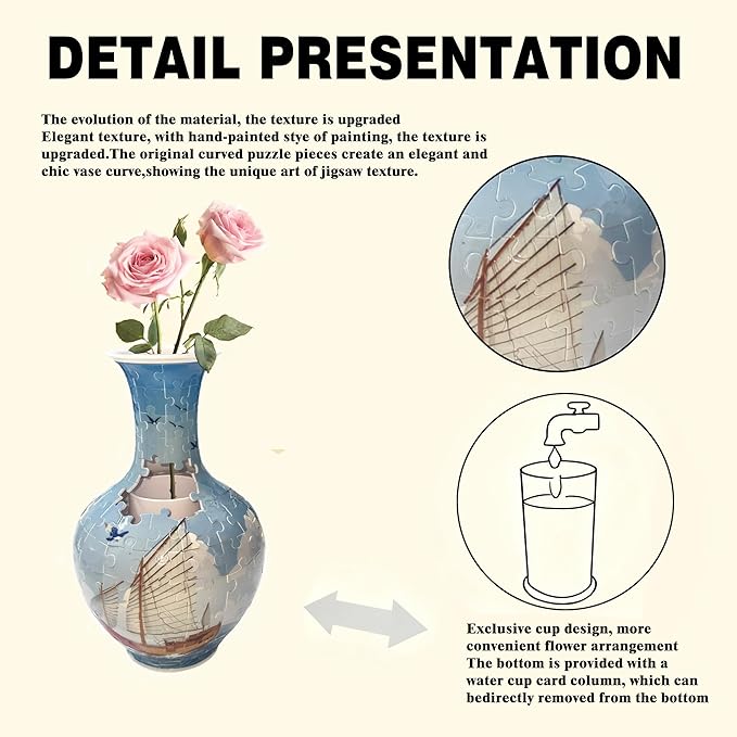 3D Puzzle Vase, 160 Curved Pieces DIY Flower Vase Craft Kit & 3D Puzzles for Adults, Creative Jigsaw Art Project Home Décor Centerpiece, (B-Ocean Sailboat)