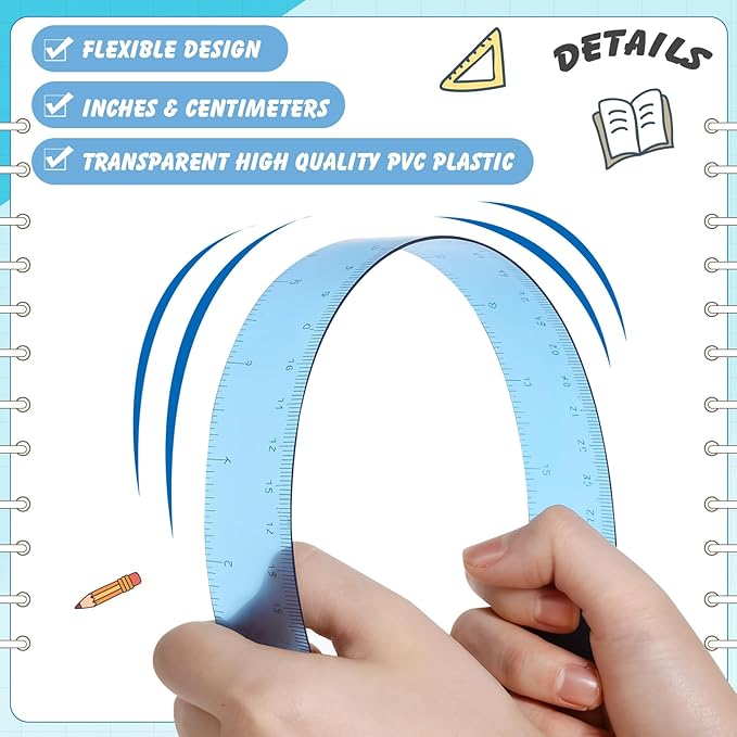 ForraFun 60 Pcs Plastic Clear Rulers 12 Inch, Transparent Assorted Color Ruler Bulk, with Imperial and Metric Scales for Home Office Supplies, Available in 6Colors(Ocean Colors)