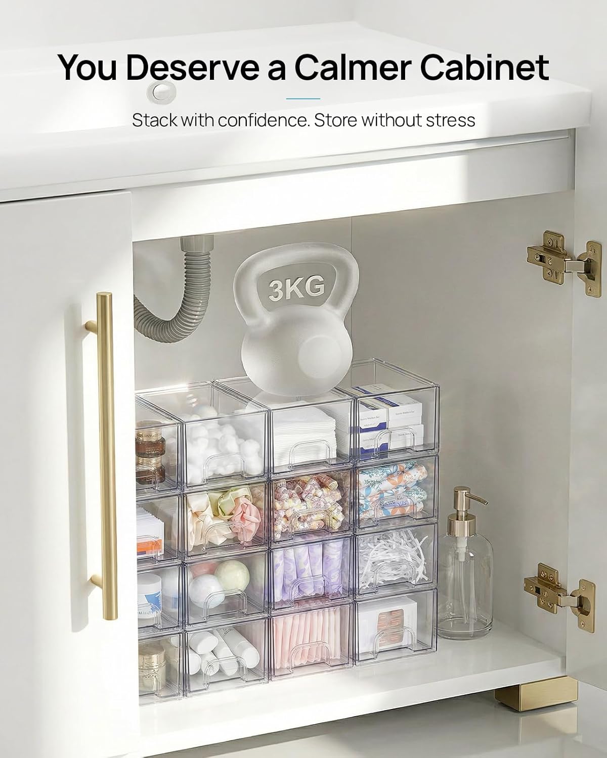 Vtopmart Clear Stackable Storage Drawers - 4 Pack Acrylic Makeup Organizer for Bathroom & Kitchen