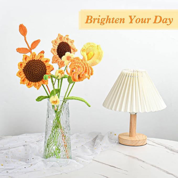 Crochet Flower Bouquet Crochet Flowers Gift for Her Wife Women for Graduation Birthday Wedding Anniversary Handmade Crochet Bouquet with Sunflower Lily of the Valley Calla Lily Carnation (Vintage)