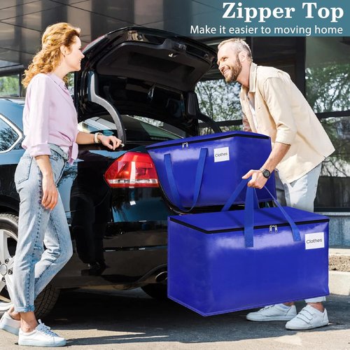 HomeHacks Heavy-Duty Moving Bags - Collapsible Storage Totes with Strong Zippers & Handles | 125L, 8-Pack, Blue