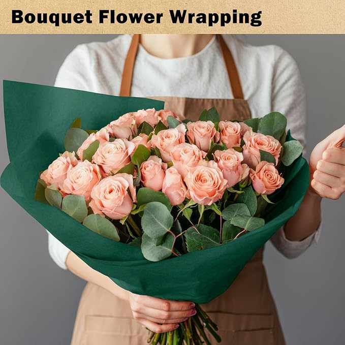 RUSPEPA Dark Green Kraft Wrapping Paper Roll, 17.5"x 393"(32.8'), Recyclable Green Art Gift Wrap Paper for Christmas Gift Wrapping, Table Covering, Art & Craft Supplies, Bouquet Flower, 80GSM