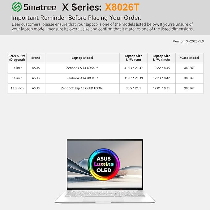 Smatree Hard EVA Protective Sleeve Compatible for 14 inch ASUS Zenbook A14 UX3407 Copilot+PC, for 14 inch Zenbook S 14 UX5406, for 13.3inch Zenbook-Flip-13 OLED UX363 Case, White (X8026TW)