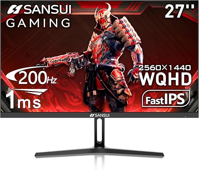 SANSUI 27 Inch WQHD 2560 x 1440 IPS Gaming Monitor, 200Hz 180Hz 1ms Computer Monitor, DP 1.2 x2 | HDMI 2.0 x2 | VESA Mount, 120% sRGB HDR Eye Care Metal Stand (DP Cable Included)