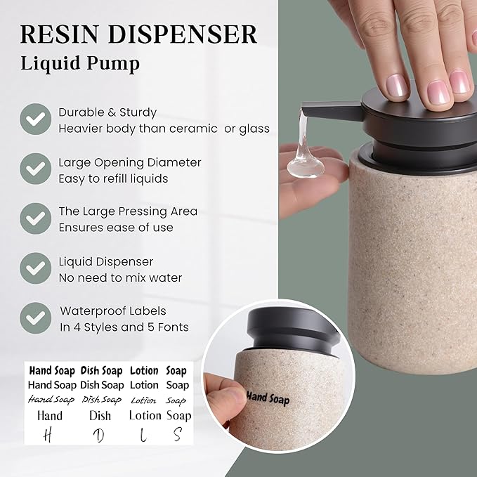 Clasin Home Liquid Soap Dispenser with Easy-to-Press Pump, 10 oz Refillable Hand Soap Dispenser with Extended Spout for Bathroom Kitchen Dish Lotion, Modern Stone Texture (Beige)