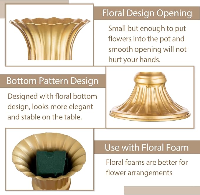 Sziqiqi Vintage Vase for Flowers Decorative Plant Pots for Table Centerpieces - Small Flower Arrangement Vases for Living Room Home Party Reception Ceremony 6.3in (Gold, 2)