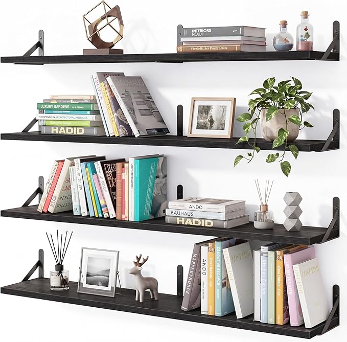 YGEOMER Floating Shelves for Wall, 35in Black Wall Shelves for Living Room, Bathroom, Bedroom, Kitchen, Home Decor (Set of 4)