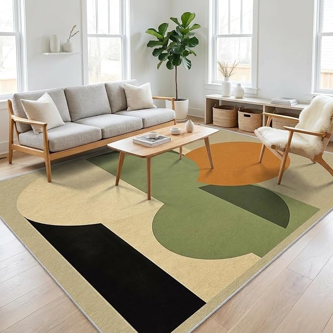 Mid Century Modern Rug 3x5, Washable Abstract Geometric Rugs for Living Room Bedroom, Minimalist Area Rug for Home Decor, Non Slip Backing Floor Carpet - 3 x 5 ft