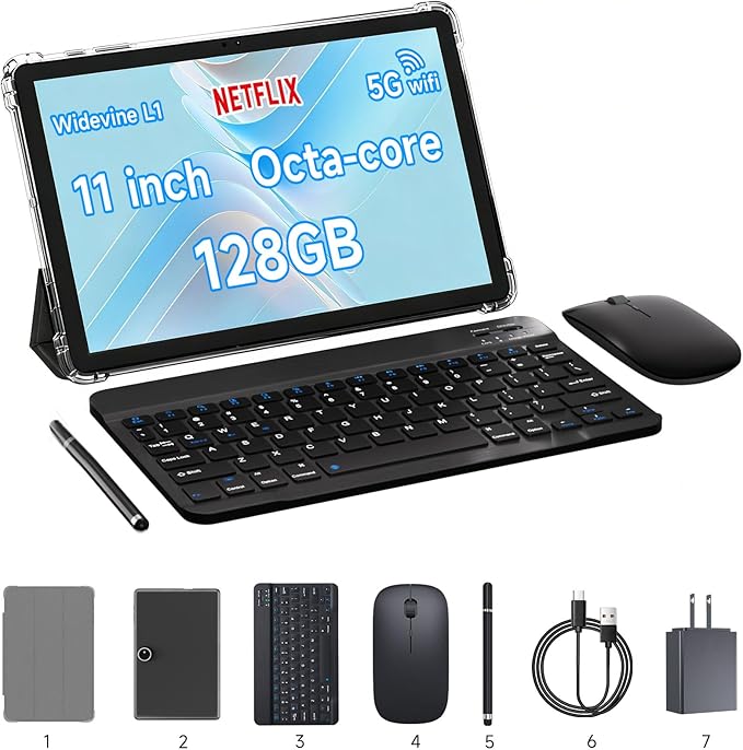 11 inch 2 in 1 Tablet, 18GB + 128GB, Android 15 Tablet, 1TB Expandable, 13MP Camera, Octa-Core Processor 5G WiFi 8000MAH Battery 11'' IPS HD Touchscreen Google Tableta.
