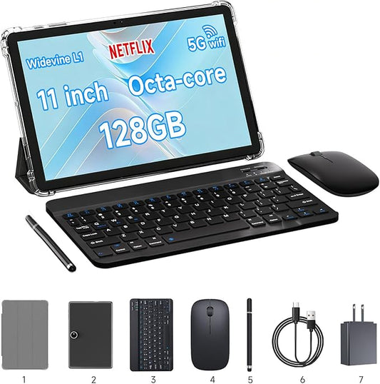 11 inch 2 in 1 Tablet, 18GB + 128GB, Android 15 Tablet, 1TB Expandable, 13MP Camera, Octa-Core Processor 5G WiFi 8000MAH Battery 11'' IPS HD Touchscreen Google Tableta.