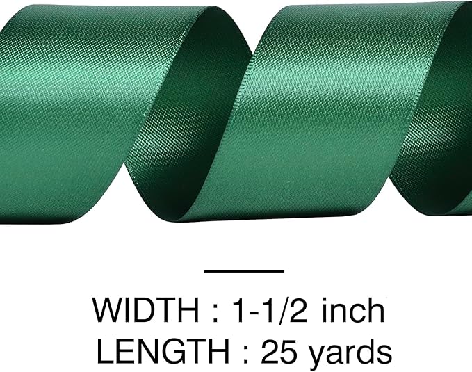 YAMA Forest Green Double Faced Satin Ribbon, 1 1/2 Inch 25 Yards, Great for Crafts Bows Flower Bouquet Wedding Home Decor Gift Wrapping