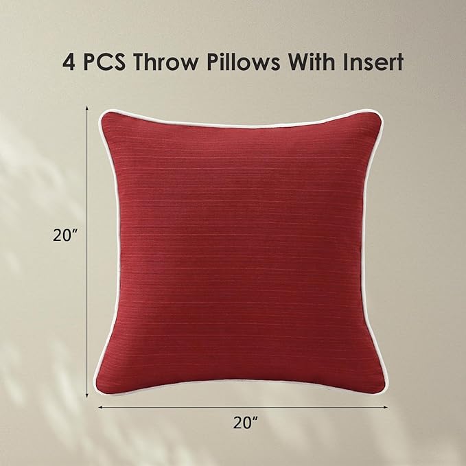 Unimatta Decorative Outdoor Water Repellent Throw Pillows with Inserts, Set of 4, 20" x20" Pillows for Patio, Backyard, Bed, Couch, and Patio Furniture, Red