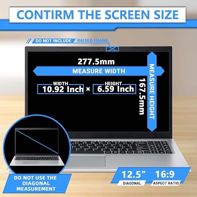 ZOEGAA Magnetic 12.5 Inch Laptop Privacy Screen Filter, for Removable & Reusable 16:9 Widescreen Display Laptop Privacy Screen 12.5 inch and Anti-Spy Anti-Blue Light Anti-Glare Protector
