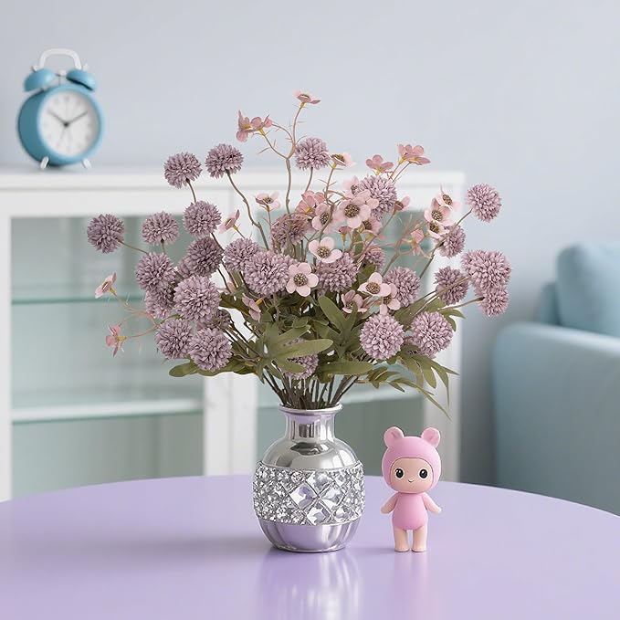8PCS Purple Fake Flowers Artificial Chrysanthemum Faux Mums Matching 2PCS Rose Red Daisy Faux Flowers for Vase Fall Long Stems Flower Silk Flower for Home Decor Wedding Decor,20.5In (No Vase)